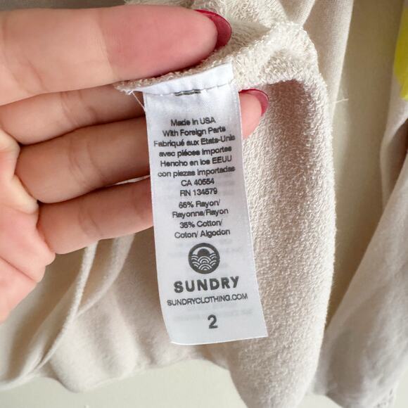 Sundry x Evereve Tan + Neon Stripe Varsity Long Sleeve Lightweight Sweater - Picture 5 of 10